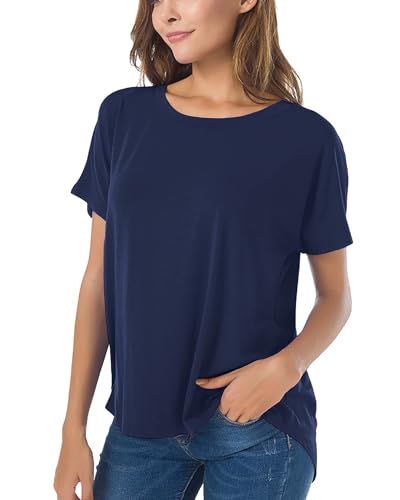 Variant 1 - Herou Basic Lightweight Summer Tops for Women Oversized Short Sleeve Hi Low Loose T Shirt Navy Large Variant 1 - Herou Basic Lightweight Summer Tops for Women Oversized Short Sleeve Hi Low Loose T Shirt Navy Large