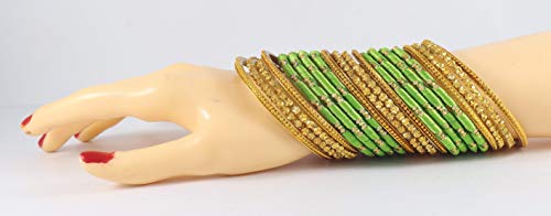 Image of NMII Silk thread Glass Bangle Set for Women (FF70-T-Green-2.4, T-Green, 2.4 Inch, 40 Bangles set)