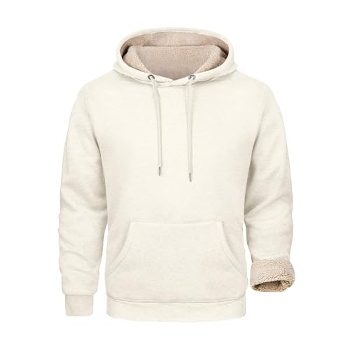 Men Hoodies Pullover Sherpa Lined Long Sleeve Sweatshirt Warm Fleece Hooded Tops Relaxed Fit Fall Winter Clothes