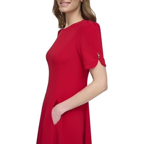 Image of DKNY Women's Button Short Sleeve Fit and Flare Dress
