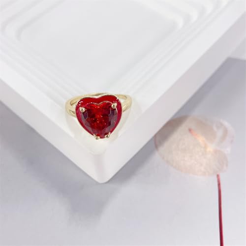 Crystal Red Heart Rings for Women 14k Gold Plated Dainty CZ Cubic Zirconia Enamel Adjustable Stacking Statement Finger Band Ring Comfort Fit Wedding Anniversary Promise Jewelry4