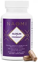 NAOMI Gloslim + StressAdapt Capsules 300mg with Sensoril Ashwagandha, Holy Basil & Rhodiola Rosea – Stress Relief Formula, Healthy Weight Management, Natural Mood Support, 30 Veggie Capsules