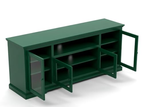 Image of Sheesham Solid Wood TV Cabinet for Living Room | Handcrafted Wooden TV Unit with Storage | Elegant Entertainment Stand for Modern Homes (Glass Tv Cabinet, Green)
