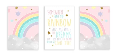 Toile arc-en-ciel dessin animé pour chambre bébé lot de 3 affiches nordiques PMCTAZ