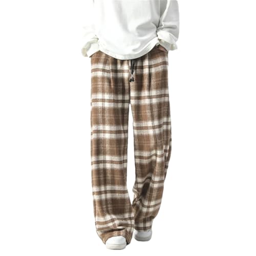 Men's Vintage Color Plaid Pants Loose Wide Leg Pants Lazy Wind Straight-Leg Leisure Trousers