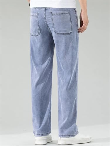 Men Thin Jeans Straight Soft Ice Silky Casual Business Denim Pants Elastic Wide Trousers2