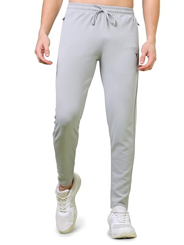 Image of TECHNOSPORT Men's Slim Fit Track Pants with Zip Pockets, ELASTO Plus Quick Dry Stretchable Lightweight Lower for Gym Running Yoga and Sports