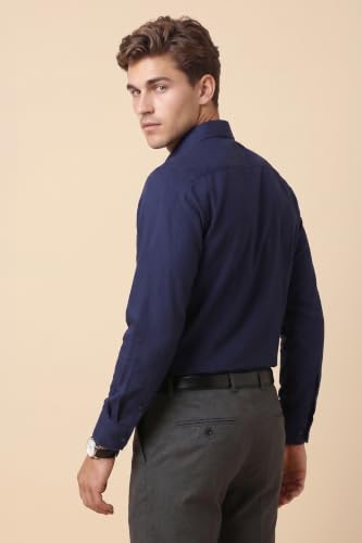 Image of Peter England Men's Premium Solid Herringbone Regular Fit Full Sleeve Formal Shirt | Wonder Fabric | Cotton Rich