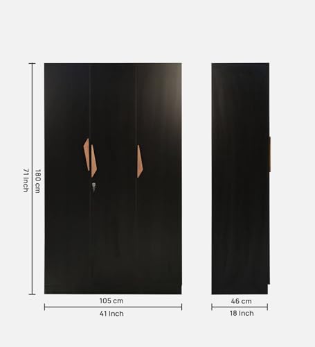 Image of Mintwud Pepperfry Engineered Wood Wardrobe with 3 Doors Storage and 1 Hanging Rod | Wooden Almirah Cupboard for Clothes Storage Organizer for Living Room Home Bedroom Furniture (Wenge Finish)