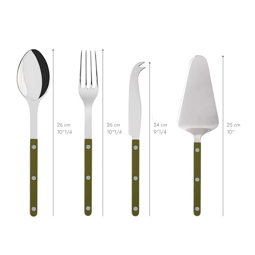 SABRE PARIS - 4-Piece Serving Set - Bistrot Collection - 2 Serving Flatware, Serrated Pie Server, Large Cheese Knife - Stainless Steel & Nylon - Dishwasher Safe - Fern Green - Brilliant Finish by Sabre Paris - Image 4