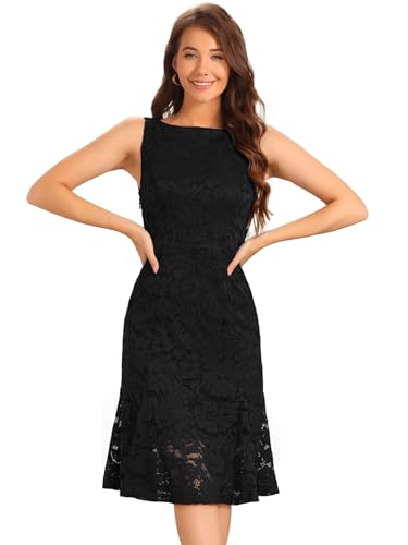 Allegra K Lace Dress for Women's Cocktail Boat Neck Sleeveless Evening Sheath Dresses