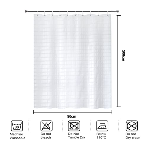 YISURE Narrow Shower Curtain, White Jacquard Shower Curtain for Bathroom Tub Waterproof Fabric with Plastic Hooks 35" W x79 L /90x200cm - Image 4