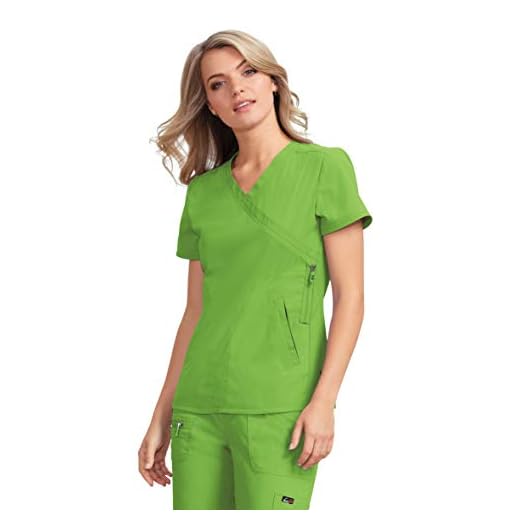 KOI Blusa feminina Lite Philosophy Mock Wrap Side Zipper Solid Scrub Top, Chá Verde, GG