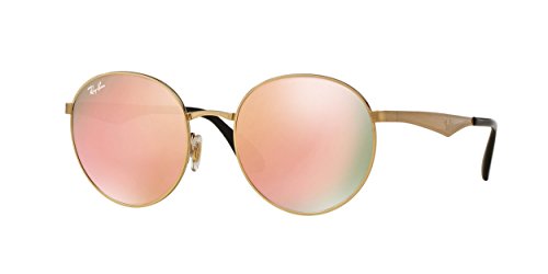 Ray-Ban Women's Highstreet Round Sunglasses, Gold/Brown Mirror Pink, One Size