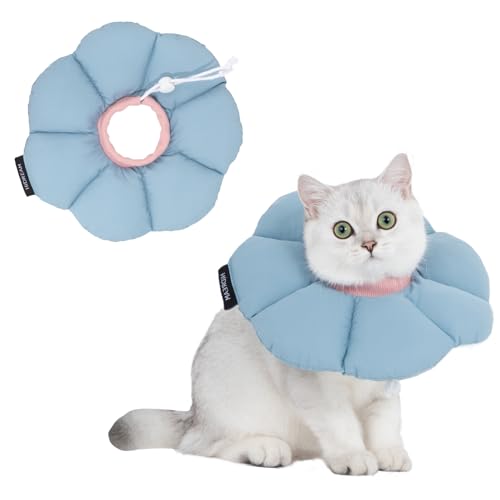 エリザベスカラー 猫用 犬用 ソフト 防水 軽量 手術後傷口保護 舐め防止 引っ?き防止 視界や飲食を妨げない 可愛いブルーの花の形 Lサイズ