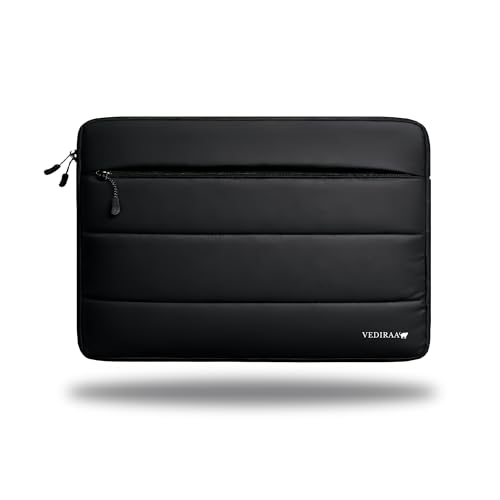 VEDIRAA Liner-Loft 14.6 Inch Laptop Sleeve/Italian Satin Material/Suitable for Laptop & MacBook Air Pro/Unisex/Shockproof & Water Resistant/Carrying Cover for Work, Travel & Flights (Shadow Black)