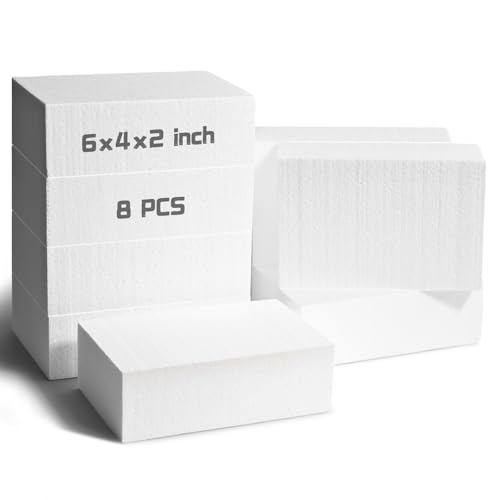 8 Pcs Craft Foam Blocks 6x4x2 Inch Styrofoam Blocks White Foam Bricks for School Projects Sculpting Modeling Floral Arrangements Packing and DIY Crafts - Lightweight and Durable (6x4x2inch-8pcs)