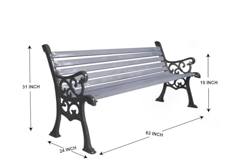 Image of Amazon Brand - Solimo Cast Iron 3 Seater Garden Bench | Durable Outdoor Park Bench for Balcony Patio Terrace, Living Room | Ideal Indoor and Outdoor Seating Furniture (Grey)