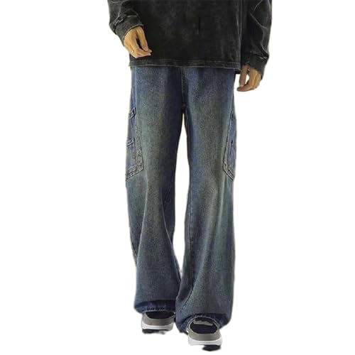 Men's American Retro Straight Leg Workwear Denim Jeans with Multi-Pockets