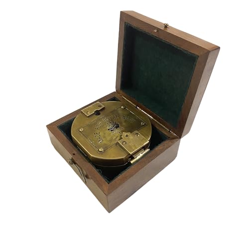 Brújula náutica vintage de latón con caja de madera miniatura 5