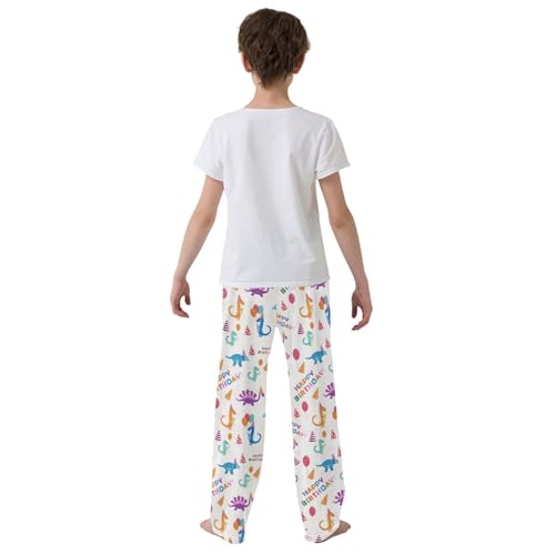 ZZXXB Happy Birthday Dino Boys Long Pants Soft Trousers Elastic Waist Kids Lounge Bottoms with Pockets S-XL3