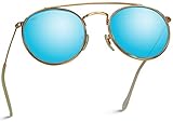 WearMe Pro - Round Double Bridge Polarized Modern Retro Sunglasses (Gold Frame / Mirror Blue, 53)