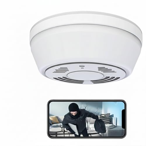 WNAT WiFi Smoke Detector Security Camera 160-Day Standby Battery Life PIR Motion Detection with Instant Alerts 1080P HD Non-Glow Night Vision Indoor Camera for Home/Office 2.4G WiFi Only