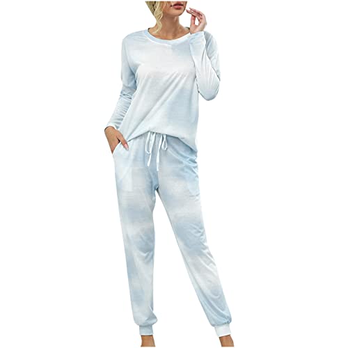 Damen Schlafanzug Baumwolle Lang Pyjama Set Langarm für Frau...