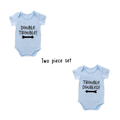 Baby Twins Bodysuits Double Trouble Newborn Baby Clothes Twin Boy Girl Outfits Infant Toddler Romper2