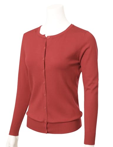 Image of Allsense Women's Long-Sleeve Crewneck Cardigan | Classic Button Down Sweater, Soft Fine Knit, Lightweight