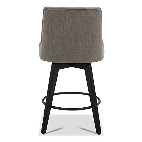 Image of Watson & Whitely Counter Height Bar Stools Swivel Barstools, Fabric Grey | Set of 3, Upholstered Modern Barstool with Back, Solid Wood Legs, 26 inch H Seat