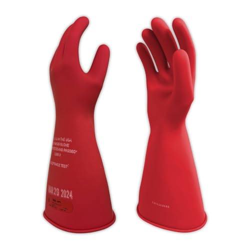 Image of MAGID Rubber Insulating Electrical Safety Gloves, Class 0 ASTM Compliant, Size 11, 14 inch Cuff, Lineman Electrician Voltage Protection, M014R11