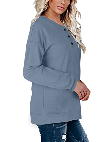 Ofeefan Henley Shirt Women Fall Sweaters For Women Cozy Sweaters For Women Greyblue L thumb #2