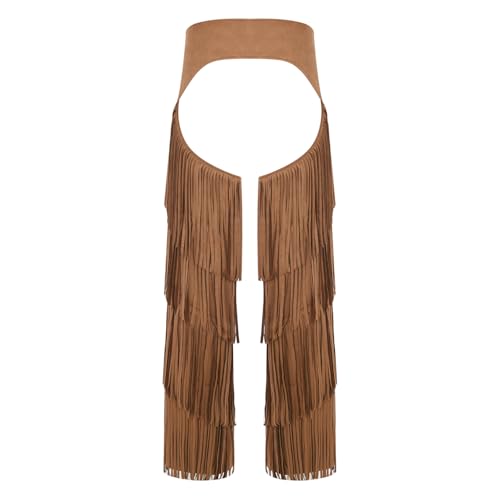 Mufeng Men's Rave Western Pants Cowboy Open Crotch Layered Fringe Buttless Adjustable Buckles for Holidays4