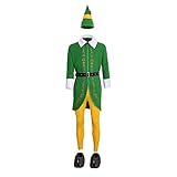 Emwwat Disfraz de Elfo para hombre, Buddy - Disfraz de Elfo Deluxe para mujer, disfraces de cosplay de Navidad (verde, 2XL)