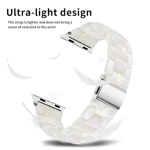 Image of Bestig Resin Band Compatible with Apple Watch Bands for Women 40mm 38mm 41mm 42mm(Series 11 10), Lightweight Waterproof Strap for iWatch Series 10 9 8 7 6 5 4 3 2 1 SE Men(Aurora /Silver)