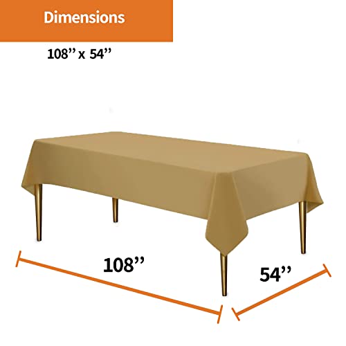 Image of Party Dimensions Gold Plastic Tablecloths, 12 Pack, 54 x 108 Rectangle | Disposable Waterproof Plastic Table Cover for Birthdays, Weddings, Graduations, Picnics & BBQs, Indoor Outdoor, 6-8 ft Tables