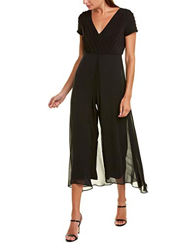 Adrianna Papell Pin Tucked Jersey Jumpsuit w/Chiffon Overlay Black 4