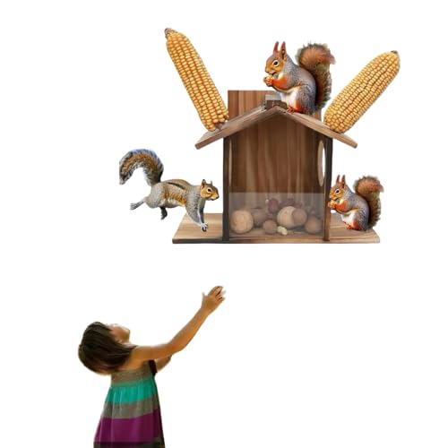 Squirrel Feeder House,Pine Wood,Squirrel Feeder for Outside,Perfect for Storing Nuts and Corn, Insulated and Breathable,Adaptable to All Kinds of Weather
