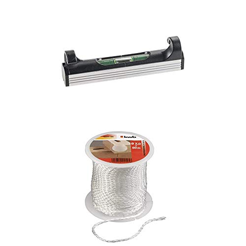 kwb Schnur-Wasserwaage, 78 mm, leicht, klein, mit Aluminium Unterseite inkl. Maurer-Schnur 50 Meter, weiß, Richtschnur für Pflaster- und Maurerarbeiten 2,0 mm, Lotschnur für div. Anwendungen