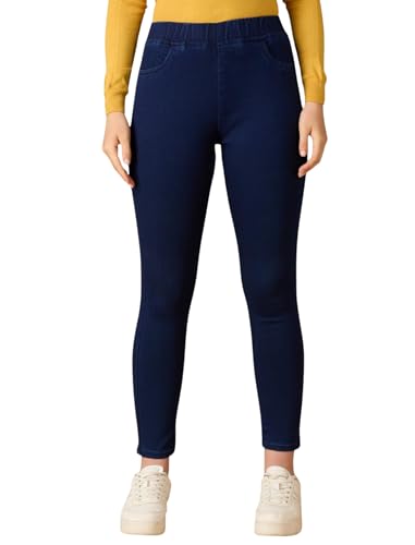 Image of 4FLIES Women's High Waist Jeggings | Super Combed Slim Fit Ankle-Length Pants with Elastic Waistband | Comfortable Denim Look Leggings for Casual, Travel & Office Wear