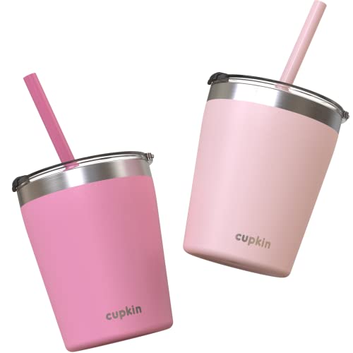 Image of CUPKIN Kids Tumblers - The Original 8 oz Stackable Stainless Steel Kids Cup with Straws - Set of 2 Powder Coated Insulated Toddler Tumbler + BPA Free Lids + Silicone Straws (Polignac + Potpourri)