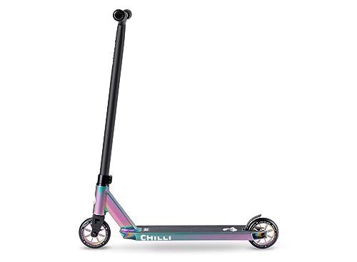Chilli Pro Scooter Rocky | High-End Stunt Scooter | Der perfekte Einsteiger Stunt Scooter | Gesamth&ouml;he vo 82 cm | 110 mm PU R&auml;der mit ABEC 9 Bearings | Matt Neochrome