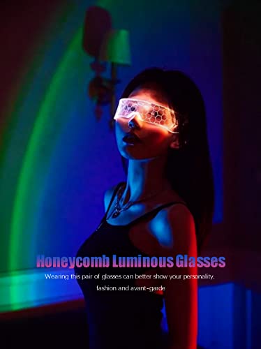 Epipgale Led Visor Glasses Futuristic Light Up Sunglasses For Women Neon Cyber Robot Luminous Goggles For Cosplay Costume Party (Honeycomb) #TOP3