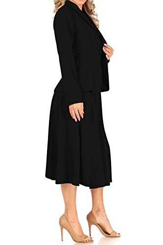 Women's Two Piece Lightweight Solid Long Sleeve Casual Blazer Relaxed A-Line Midi Skirt2