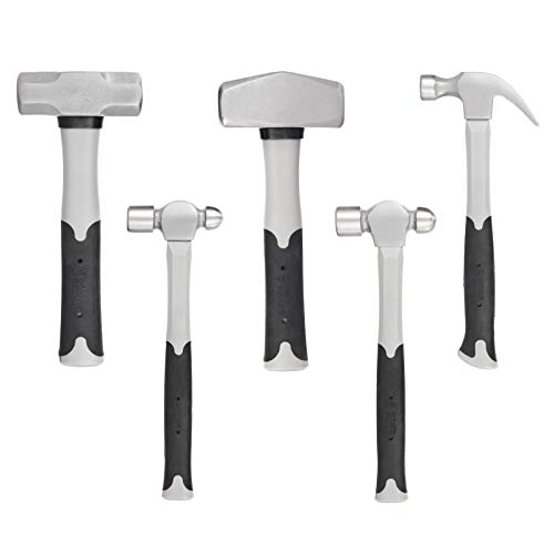 5-Piece Hammer Set With Fiberglass Handle(16 oz Ball Pein Hammer, 24oz Ball Pein Hammer,2lb Sledge Hammer,3 lb Drilling Hammer,16 oz Claw Hammer)