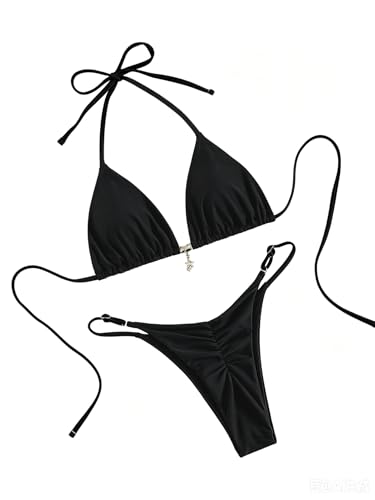 Tainehs - Tainehs Women's Brazilian Triangle Thong Bikini Set - Sexy String Two Piece Swimsuit Bathing Suit, Black - Best Deal on Amazon