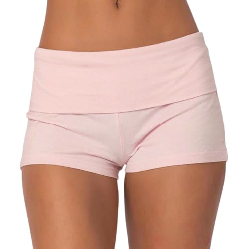 Image of Women Fold Over Mini Shorts Y2K Lounge Pajama Bottoms Low Rise Booty Shorts
