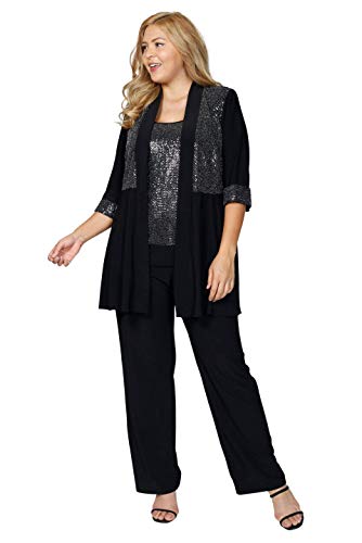 R&M Richards Plus Size Formal Pant Suit Evening Black/Silver