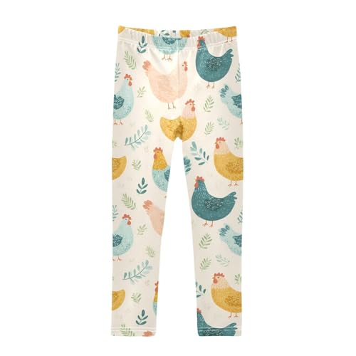 Rooster Leaves Girls Leggings Ultra Soft Compression Yoga Gym Pants for Kids 4-10T